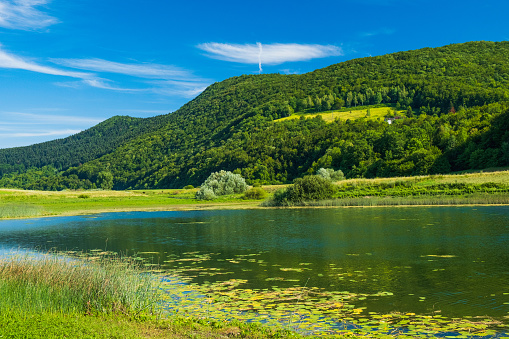 Beautiful nature, green landscape in Lika region on Svica lake, Croatia