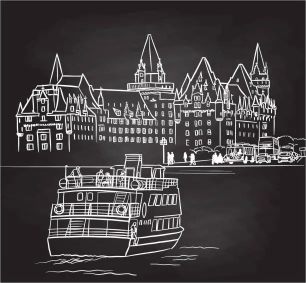 Vector illustration of Hotel In Old Europe Chalkboard