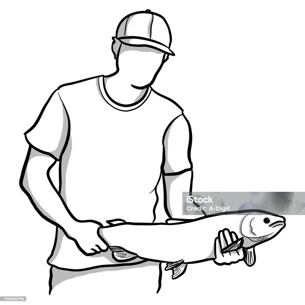 Rybaření dobrý úlovek pstruh - Bez autorských poplatků Bílé pozadí vektorové obrázky Rybaření dobrý úlovek pstruh - Bez autorských poplatků Bílé pozadí vektorové obrázky