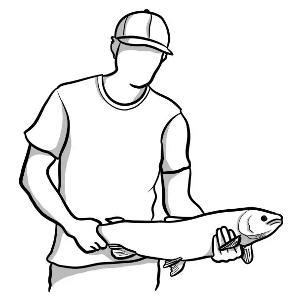 Vector illustration of Fishing Good Catch Trout