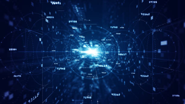 istock Blue digital cyberspace with particles and digital data network connections background concept. 1266559430
