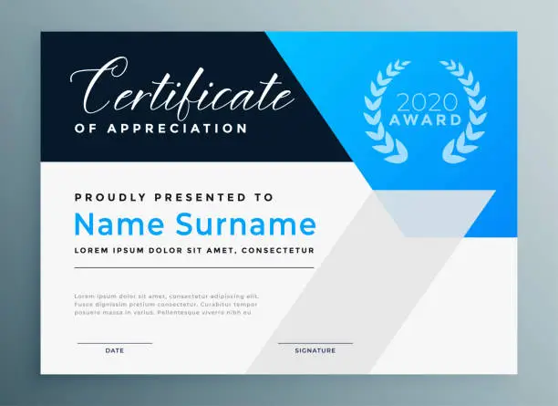 Vector illustration of certificate of appreciation blue professional template design