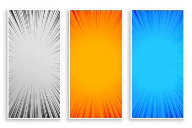 Vector illustration of zoom line rays abstract banners set of three