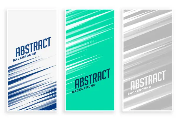 Vector illustration of abstract banners with fast motion lines in three colors