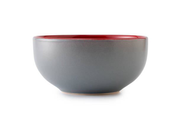Gray ceramic bowl isolated on white background stock photo