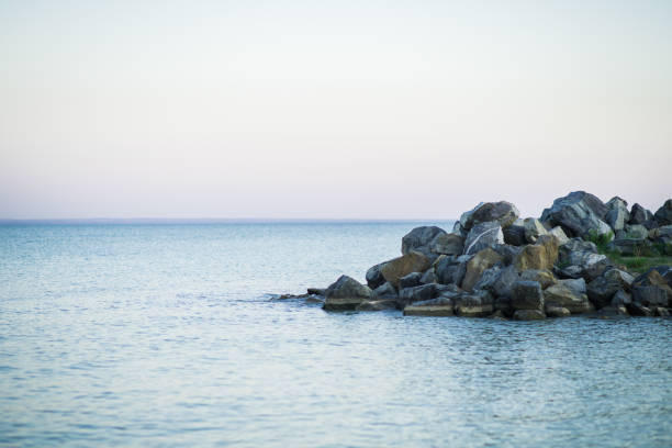 Calm morning sea surface. Morning seascape.