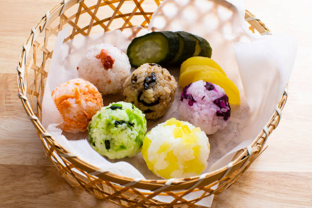 A colorful Japanese rice ball recipe made with various ingredients