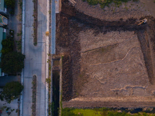 istock Aerial top view road and construction space 1266567924