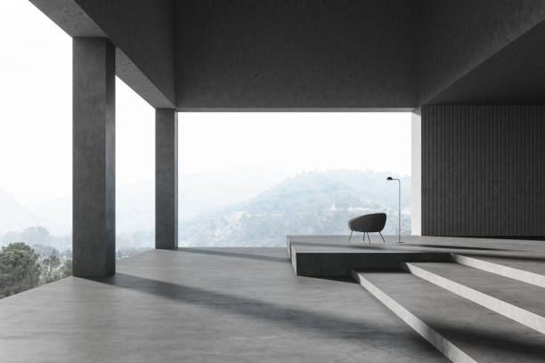 istock Spacious panoramic living room with armchair 1266568170