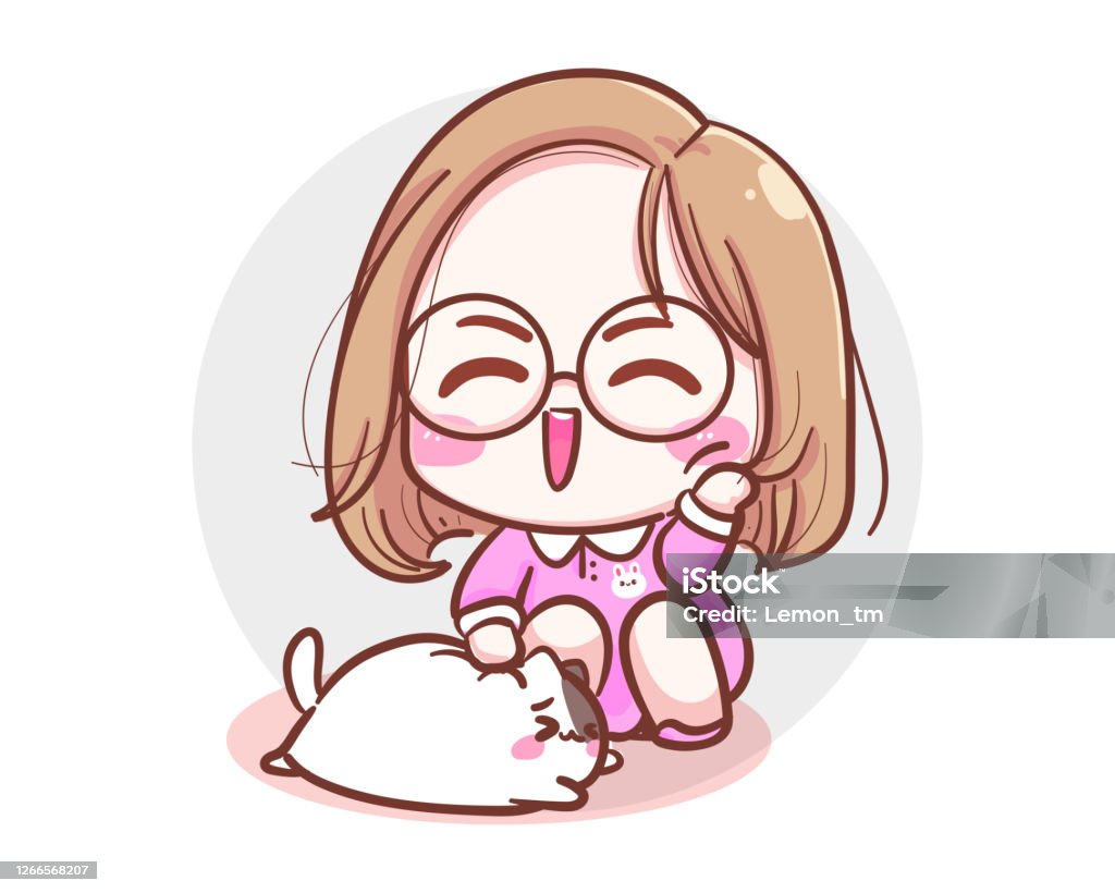 Nhân Vật Của Cô Gái Dễ Thương Chơi Với Con Mèo Nhỏ Bị Cô Lập Trên ...