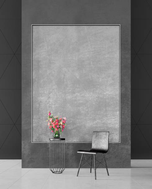 Mock up, black leather chair in modern living room, interior design 3D Render
