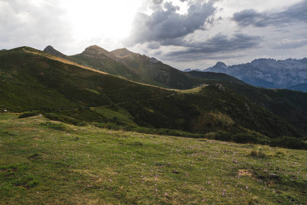 veduta delle montagne dei picos de europa delle asturie - cantabria picos de europe mountains panoramic asturias foto e immagini stock