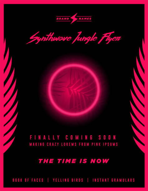 Futuristic Neon Electronic Music Flyer or Poster in a Pink Cyberpunk or Synthwave Template vector art illustration