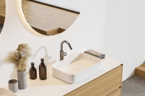 istock Sink in white bathroom, top view 1266571870