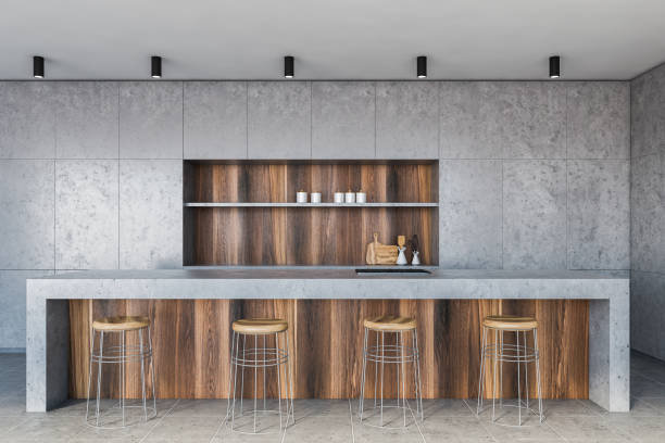 istock Stone and wooden loft pub interior 1266573491