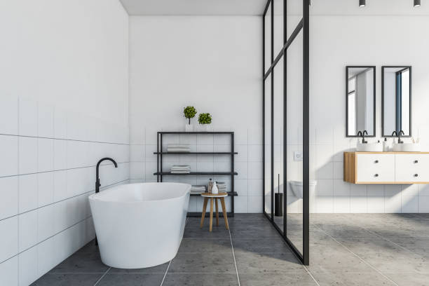 istock White and black bathroom, tub and sink 1266574695