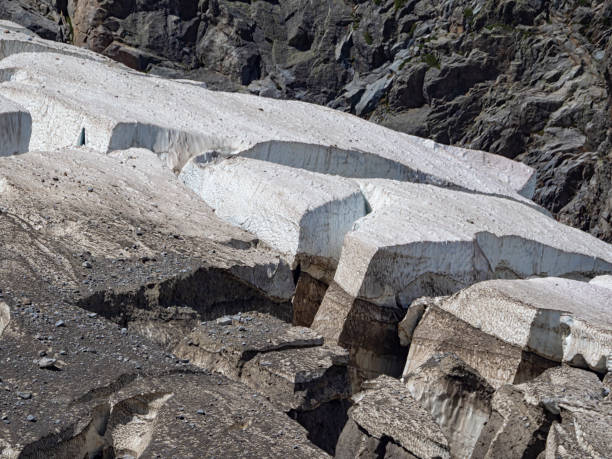 イタリアアルプスのデュフールシュピッツェ山の氷河モレーン - ice arctic crevasse glacier ストックフォトと画像