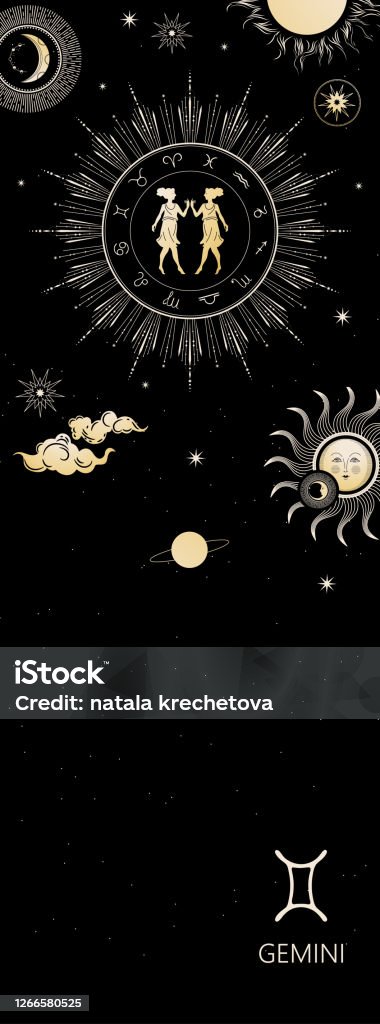Zodiac Background Constellation Gemini Antique Style Vertical Banner Stock  Illustration - Download Image Now - iStock