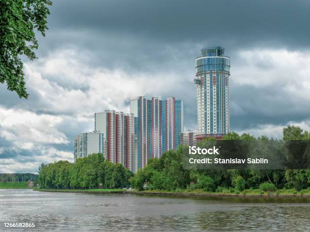 New Highrise Buildings On A Green Hill Khimki District Moscow Stock Photo - Download Image Now
