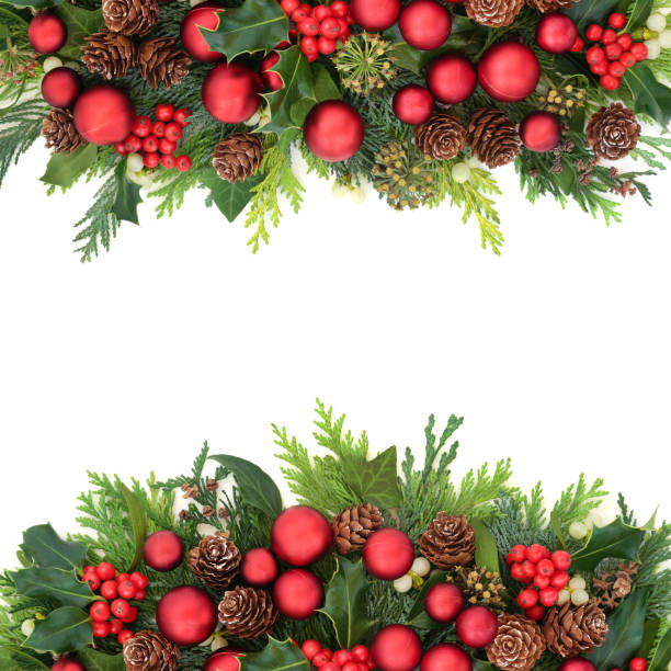 istock Christmas Border with Bauble Decorations and Winter Greenery 1266583688