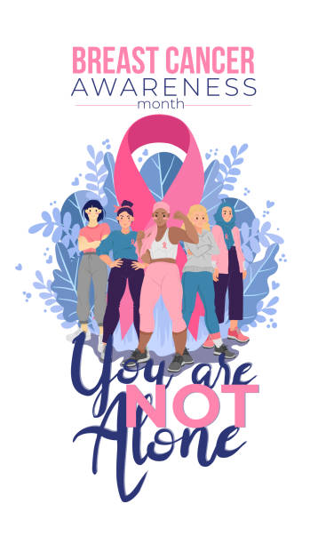 Breast cancer awareness month. Concept of women's social movement against oncology disease. You are not alone. Solidarity of womens against a cancer. Vector illustration in flat design. Breast cancer awareness month. Concept of women's social movement against oncology disease. You are not alone. Solidarity of womens against a cancer. Vector illustration in flat design. you are not alone stock illustrations