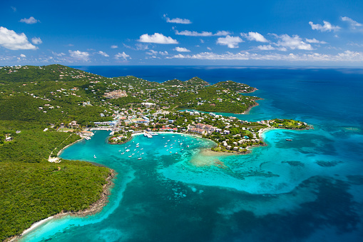 Aerial view of Cruz Bay, St John, Virgin Islands