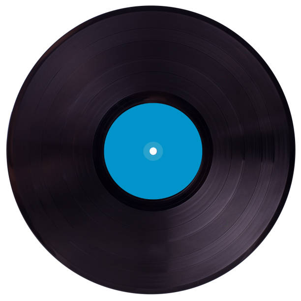 vinyl 33 rpm record with blue label. with clipping path. - 33 rpm imagens e fotografias de stock