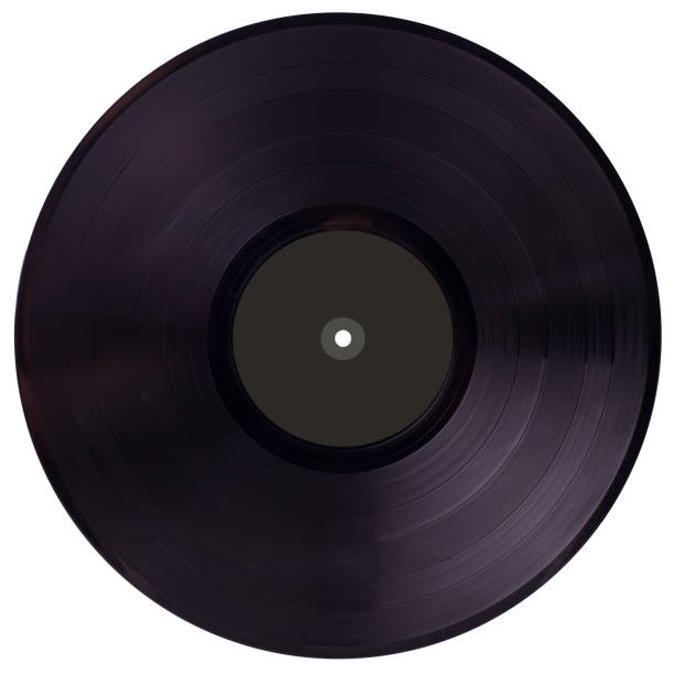 istock Black DJ vinyl record plate for a music player on a white background close-up 1266584363