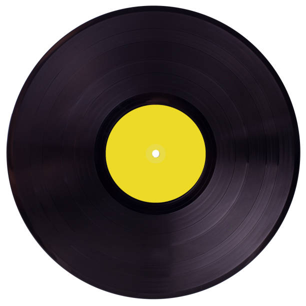 istock VINYL RECORD with yellow blank label isolated on white b.ackground. 1266584873