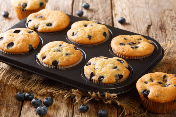 istock Healthy breakfast muffins with blueberries close-up in a baking dish. horizontal 1266587386