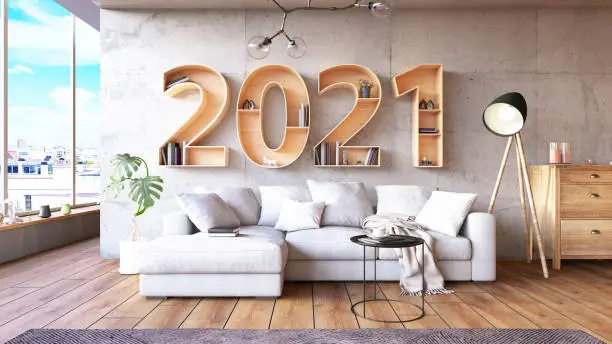 2021 BookShelf with Cozy Interior. 3d Render