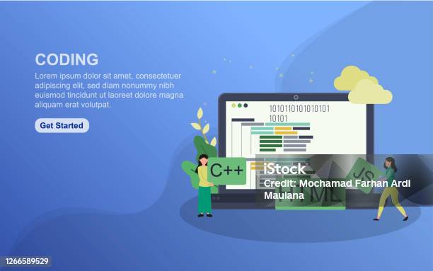 Codelander Coding Landing Page Template Flat Design Concept Of Web Page Design For ...