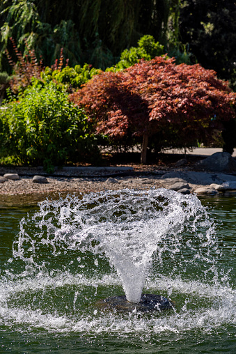 Conical water splash in pond at public park in Turkey.