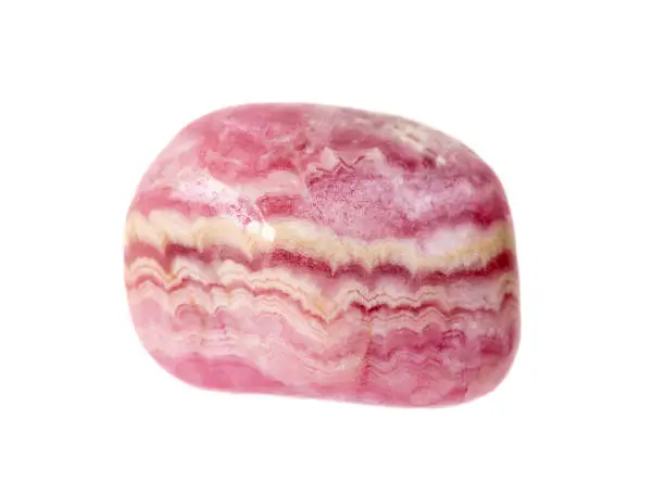 Natural pink polished Rhodochrosite gem stone from Argentina isolated on a white background