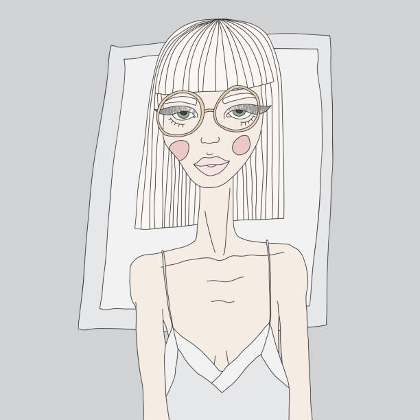 ilustrações de stock, clip art, desenhos animados e ícones de vector portrait of skinny blonde young woman in fashion designer silk dress and trendy glasses. - anorexia