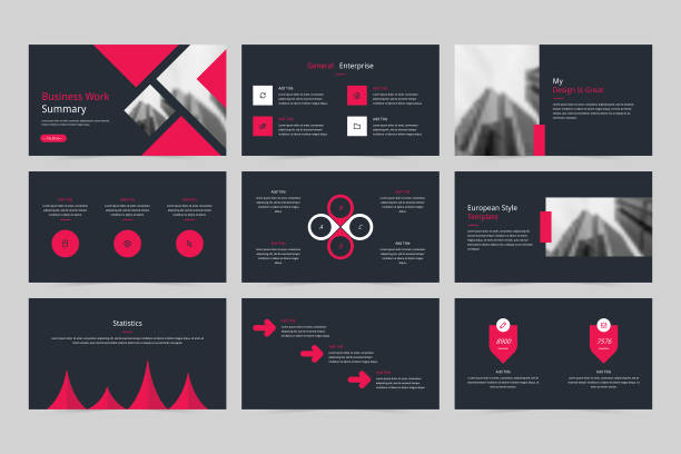 Company minimalistic vector slide presentation Business corporate slides, company brochure presentations powerpoint template stock illustrations