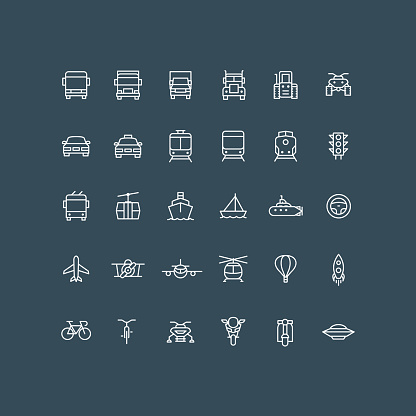 Set of transportation line vector icons. Editable stroke.