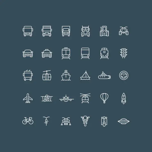 Vector illustration of Transportation Line Icons Editable Stoke