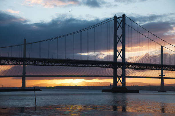 istock Two bridges against the setting sun and the sea 1266602496