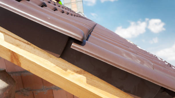 istock New tile joint at wooden truss planks at rooftop 1266608503