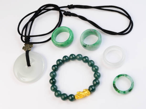 istock Group of jade jewelry on white background 1266612847