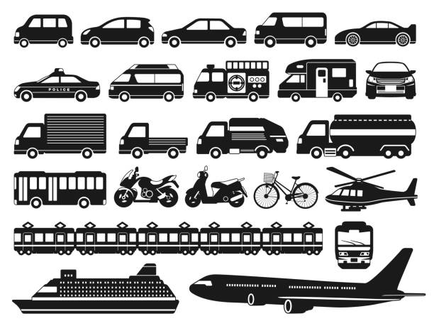 ilustrações, clipart, desenhos animados e ícones de conjunto de ilustração de ícones de veículos - semi truck vehicle trailer truck empty