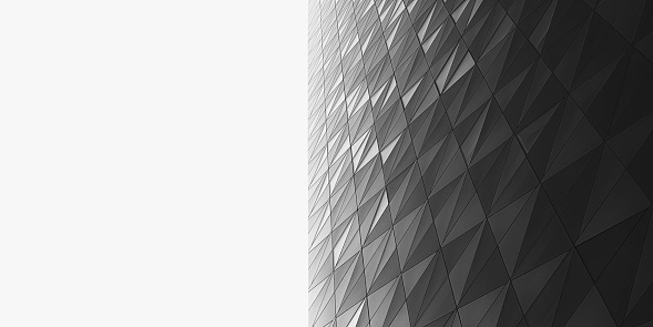 Building with a glass facade in black and white with copy space. Detail of the Victoria Tower in Kista, Sweden.