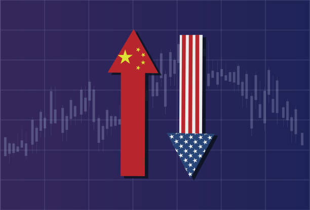chińska gospodarka rośnie, gospodarka usa spada - conflict fighting weakness isolated stock illustrations
