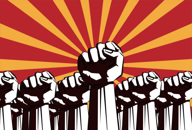 Fist male hand, proletarian protest symbol. Protest,Fist, Hand,Revolution, revolution stock illustrations