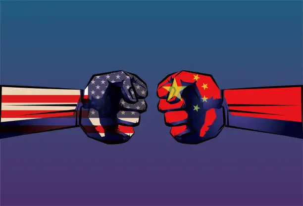 Vector illustration of Political and economic confrontation between China and the United States