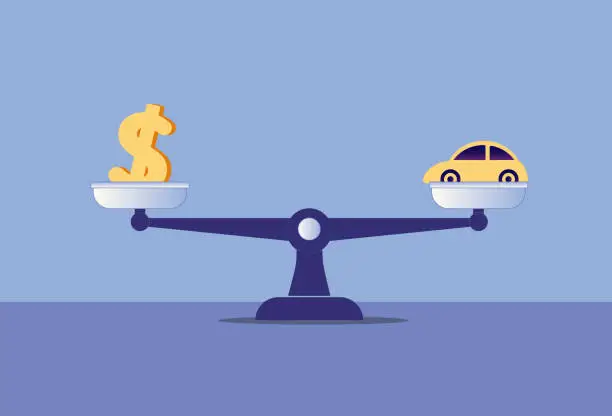 Vector illustration of Libra and dollars, cars