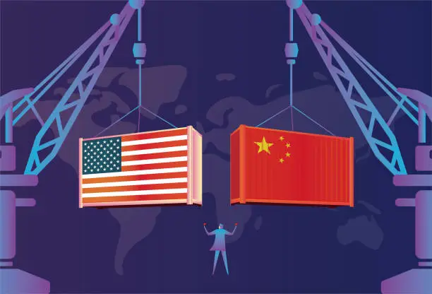 Vector illustration of China-US trade, China-US relations, Dock crane