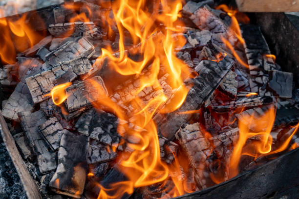 istock the fire in the grill, burning coals, firewood burn 1266626048
