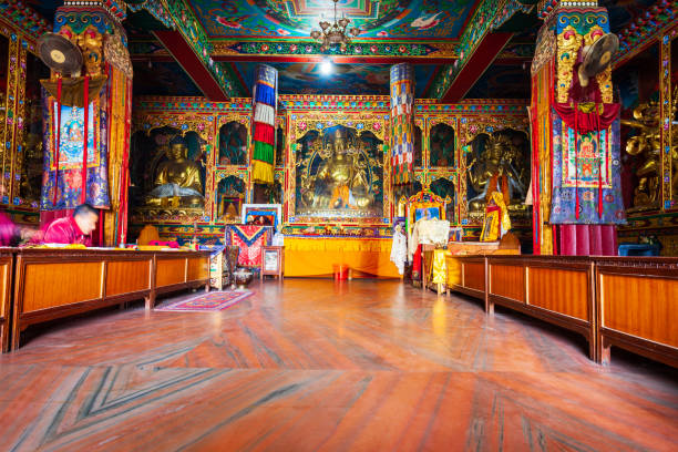 boudhanath great stupa in kathmandu, nepal - tibetan temple imagens e fotografias de stock